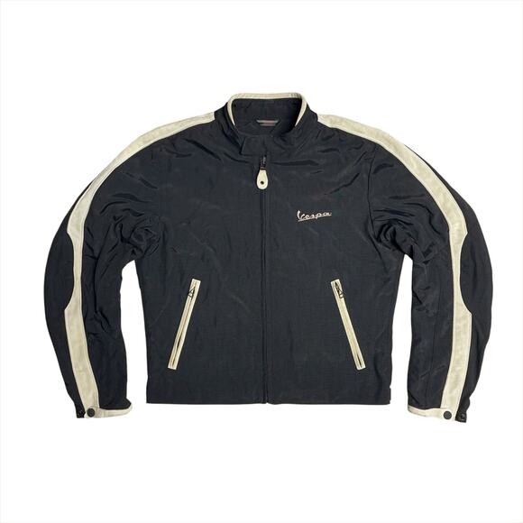 VESPA / DAINESE Y2K Vintage Vespa Club Jacket Black w/ Tan Suede Trim Size 46
